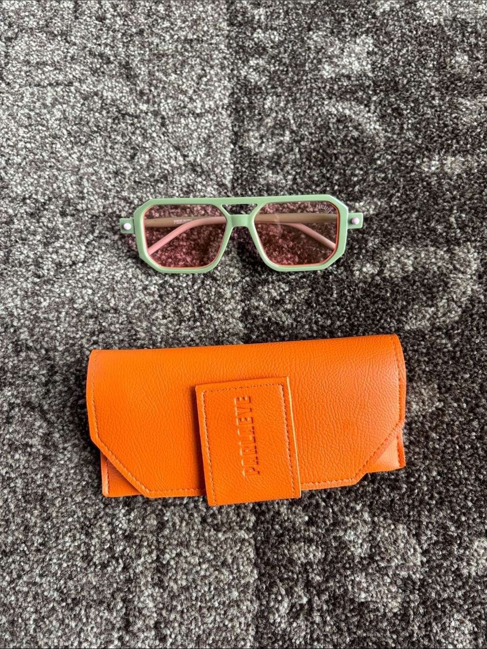 Parlaeye Green Frame Sunglasses with Pink Lenses with Case